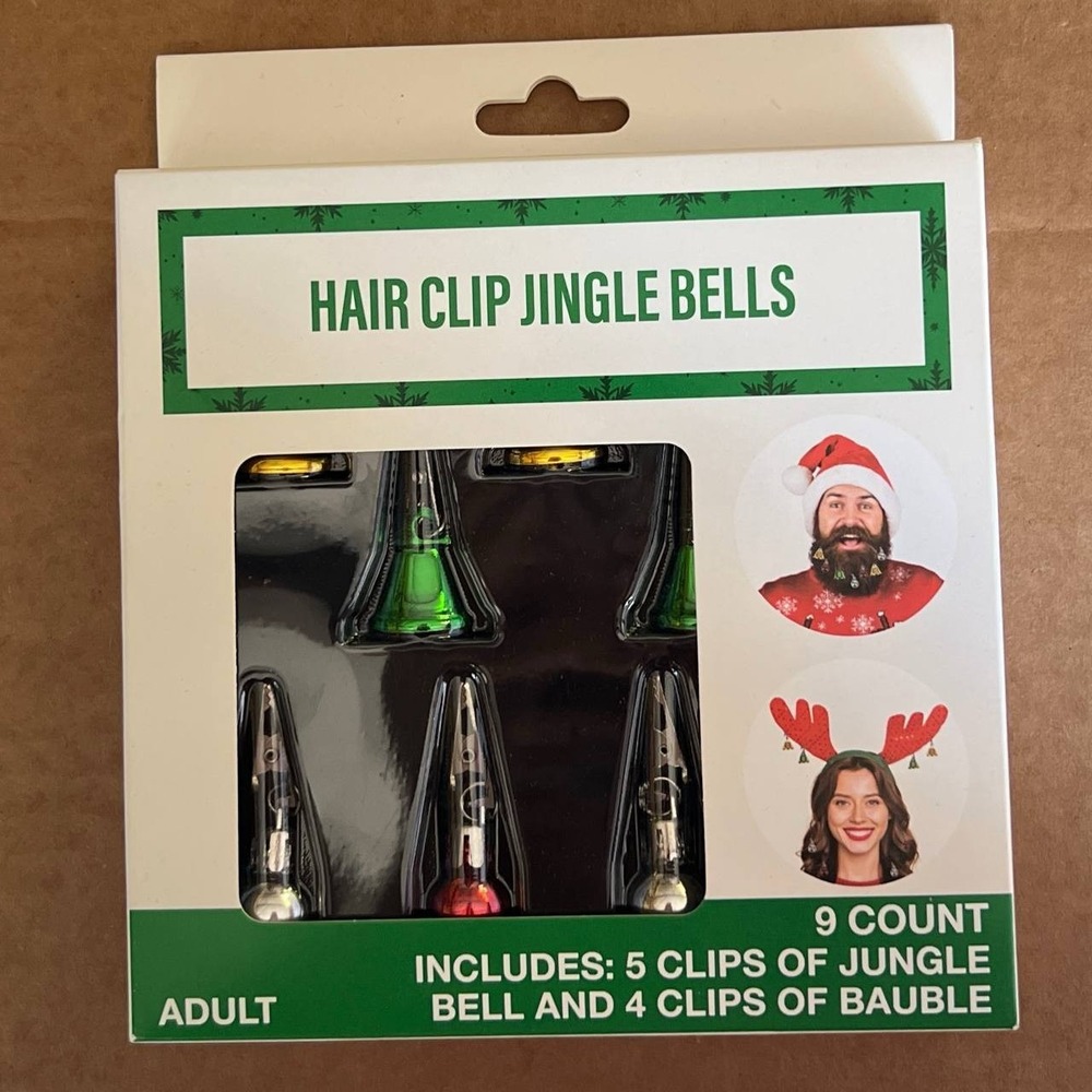 Festive Voice Jingle Bell Hair Beard Clips 9 Count Christmas Holiday Adult NWT